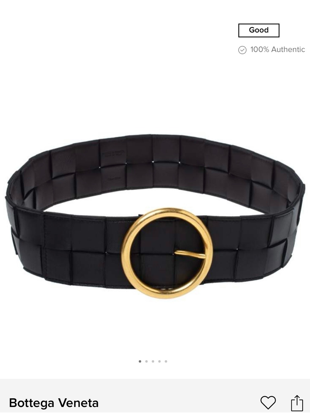 Bottega Veneta Black Intrecciato Leather Belt With Gold Circular Buckle